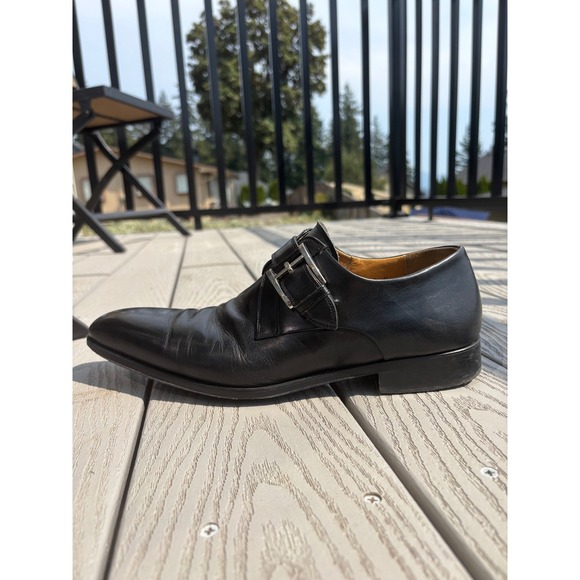 Magnanni Mens Marco Monk Strap Loafer Size 8.5 M Black Leather Buckle Dress Shoe